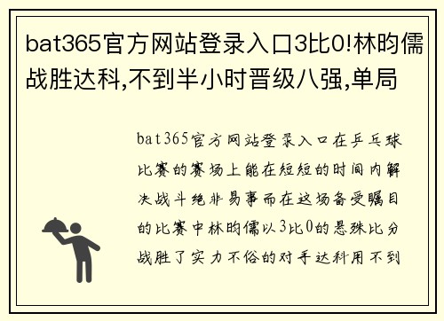 bat365官方网站登录入口3比0!林昀儒战胜达科,不到半小时晋级八强,单局一波8-0太轻松 - 副本 - 副本